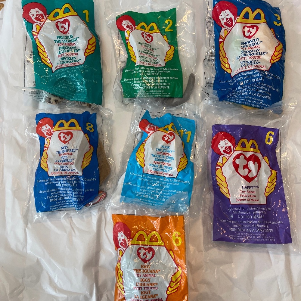 TY-McDonald's Vintage Teenie Beanie Babies -Happy Meal Toys- Set of 7- NEW
